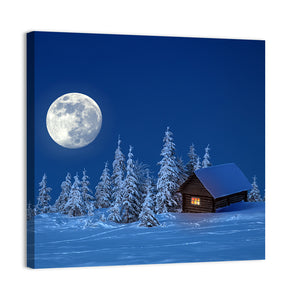 Wooden House In Winter Forest Wall Art