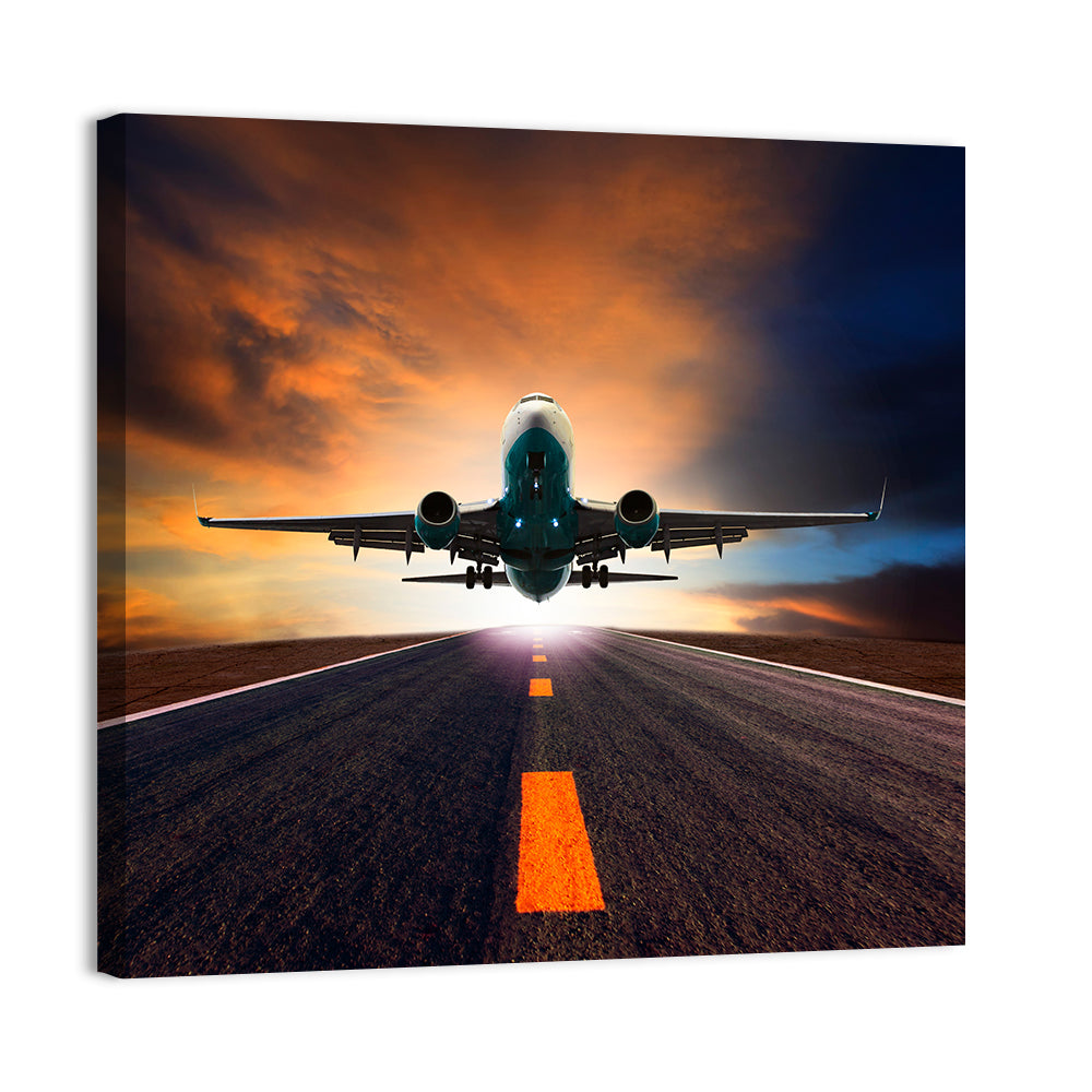 Passenger Jet Landing at Sunset Wall Art