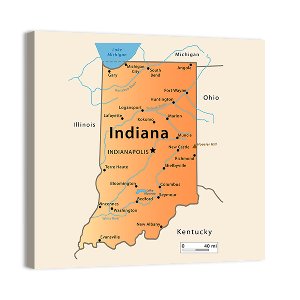 Indiana State Map Wall Art