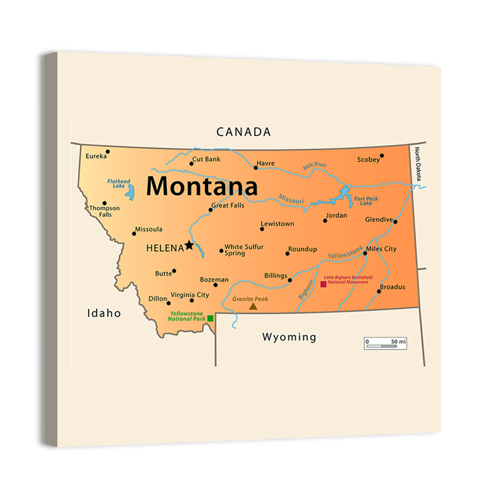 Montana State Map Wall Art