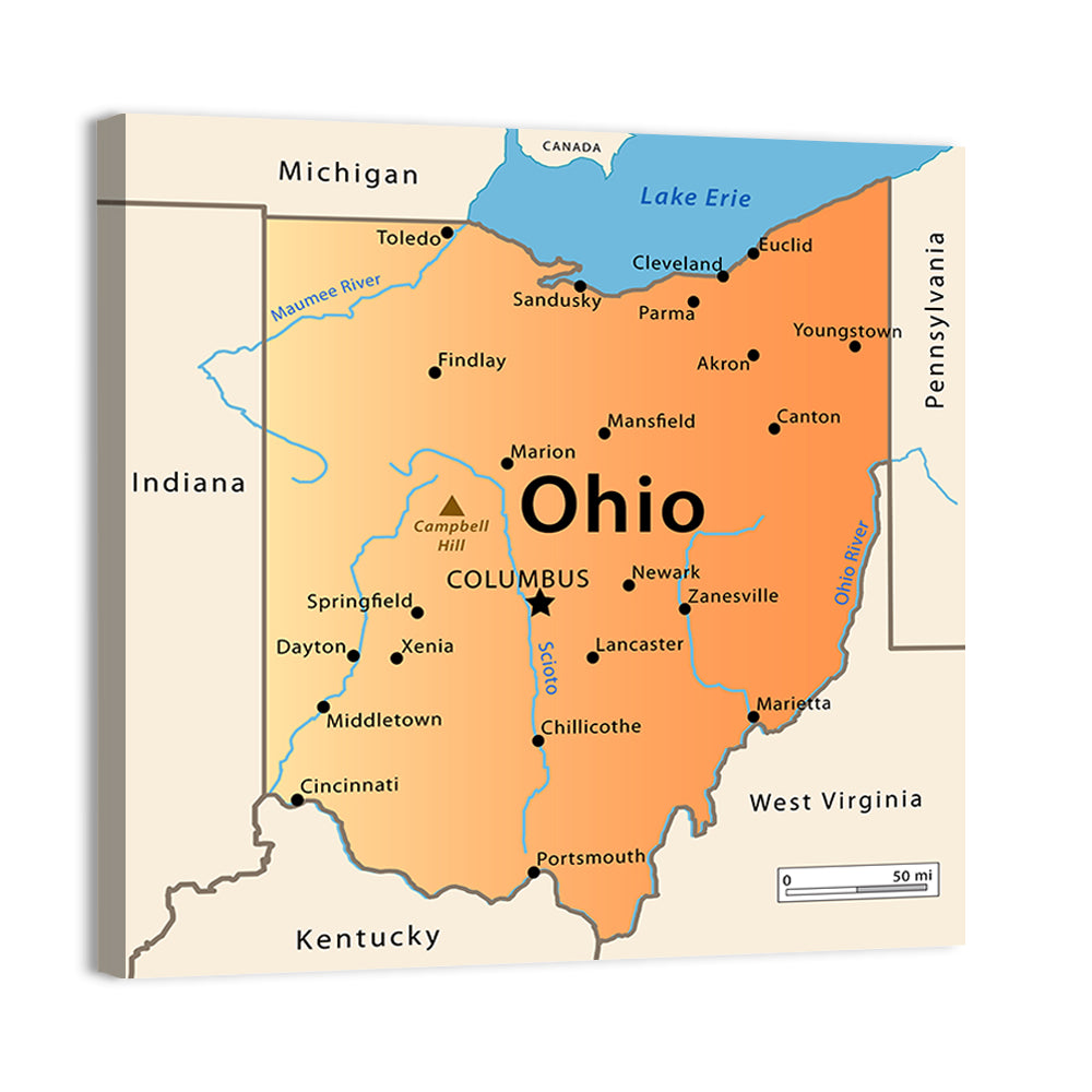 Ohio State Map Wall Art