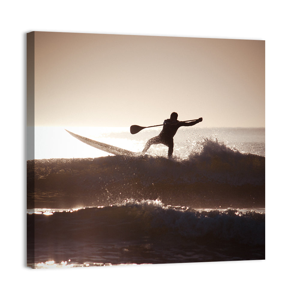 Backlit Paddleboard Silhouette at Sunrise Wall Art