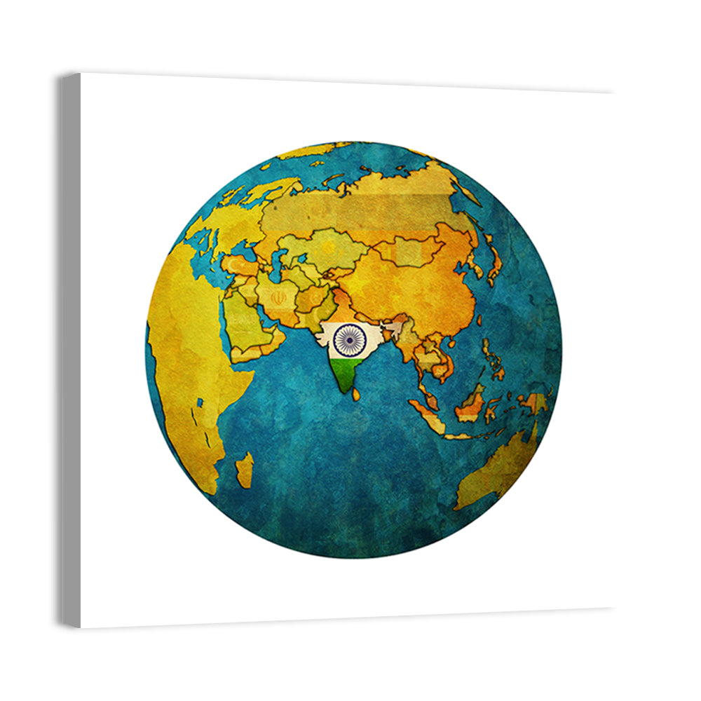 India On Globe Map Wall Art