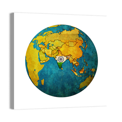 India On Globe Map Wall Art