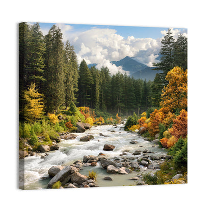 Autumn Mountain Stream with Rapids Wall Art