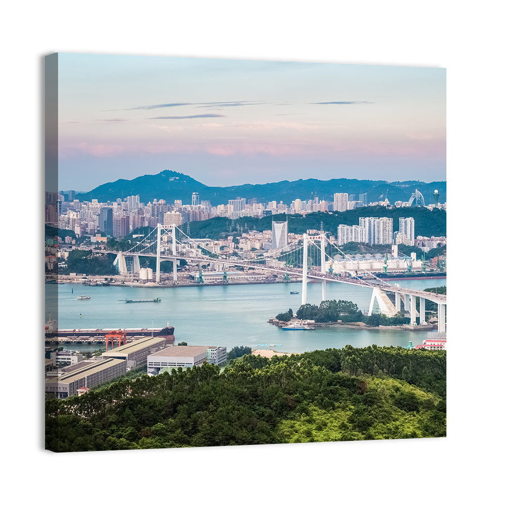 Haicang Suspension Bridge at Dusk Wall Art