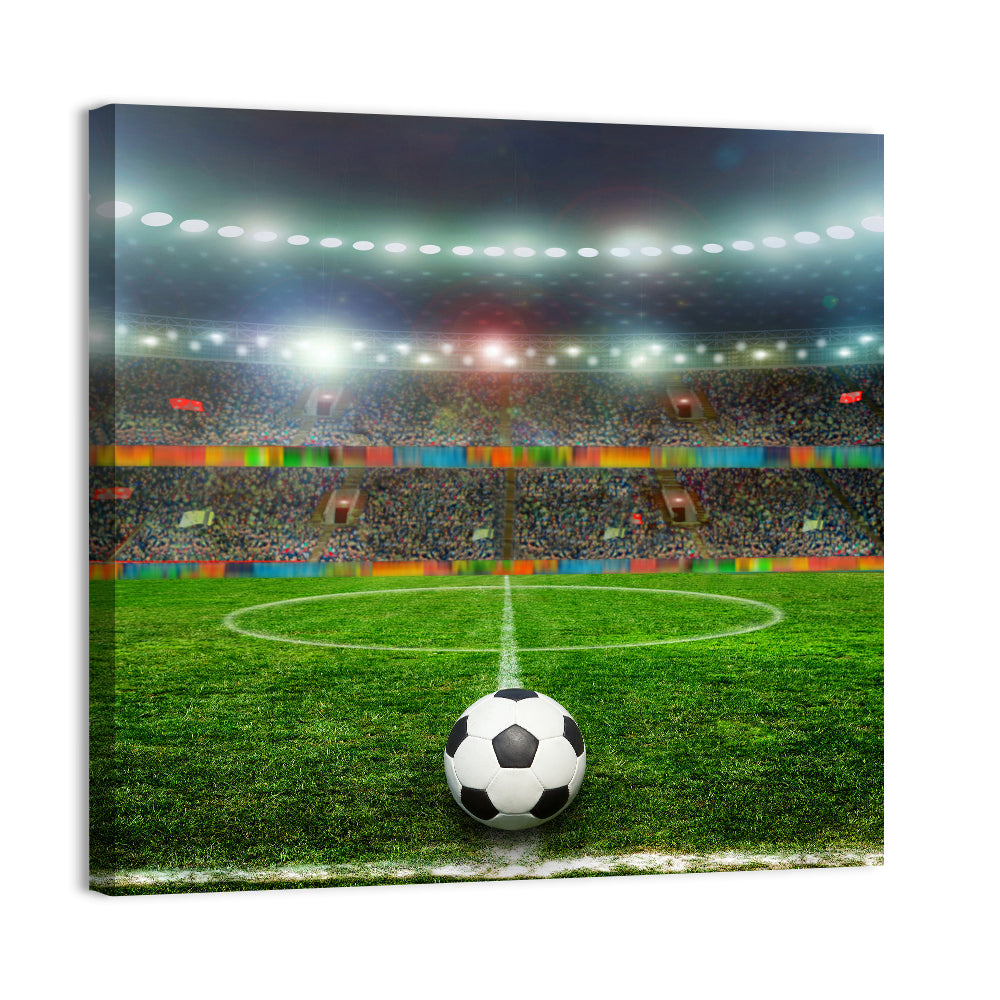 Soccer Ball Under Floodlights Wall Art
