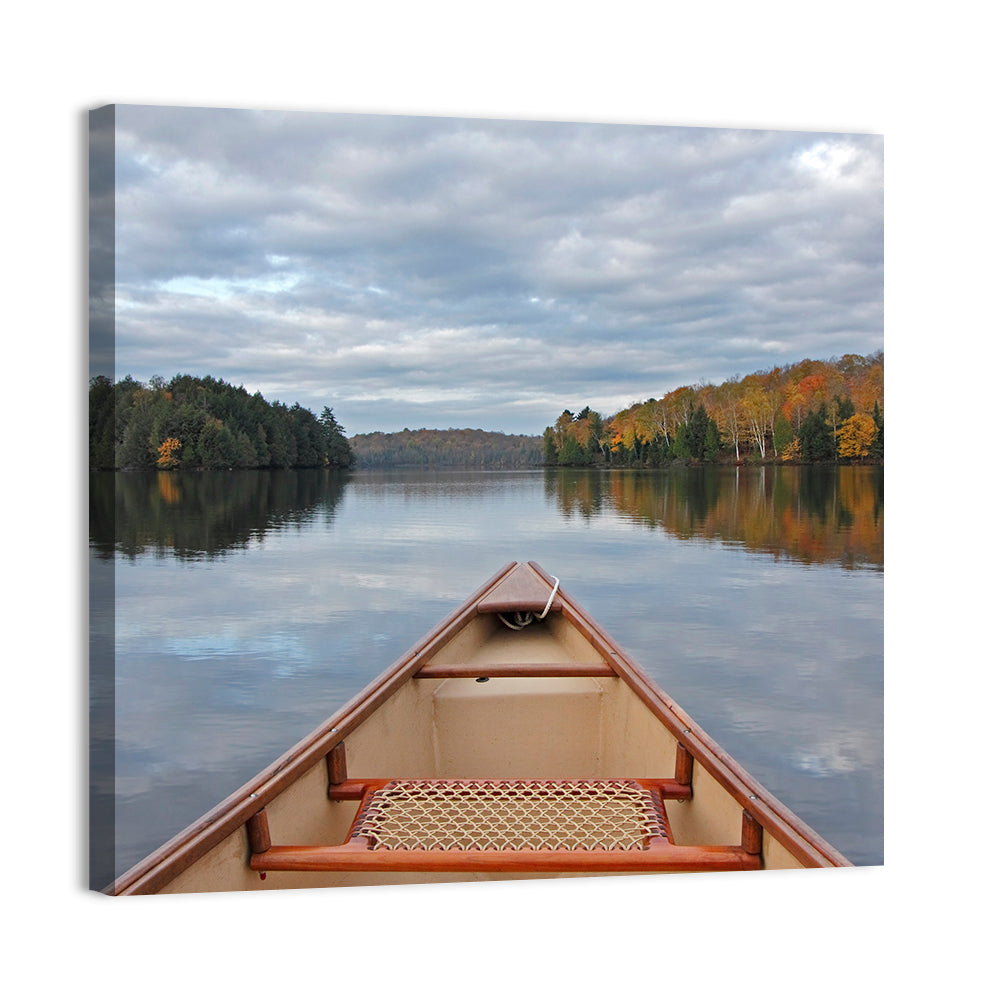 Overcast Canoe Bow on Autumn Lake Wall Art