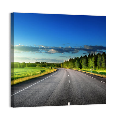 Curved Asphalt Road Through Forest Wall Art