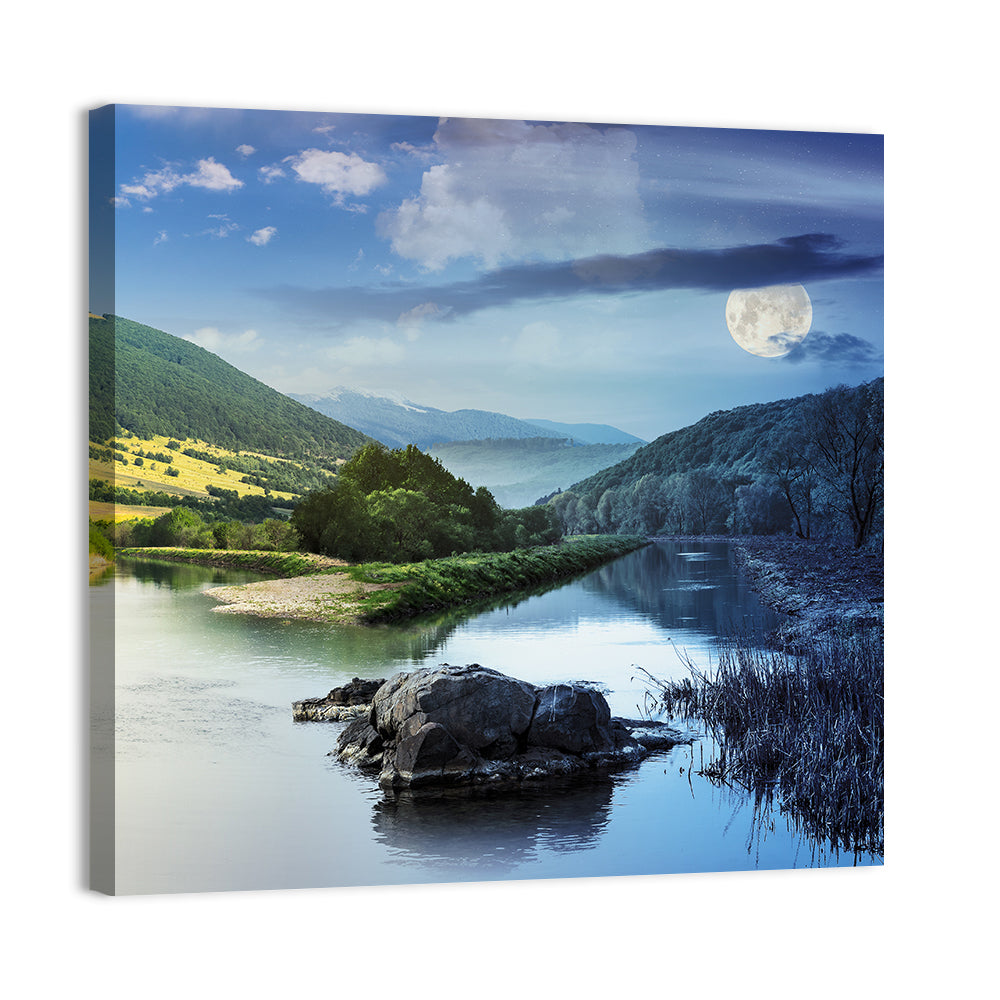 Moonlit Mountain River Wall Art