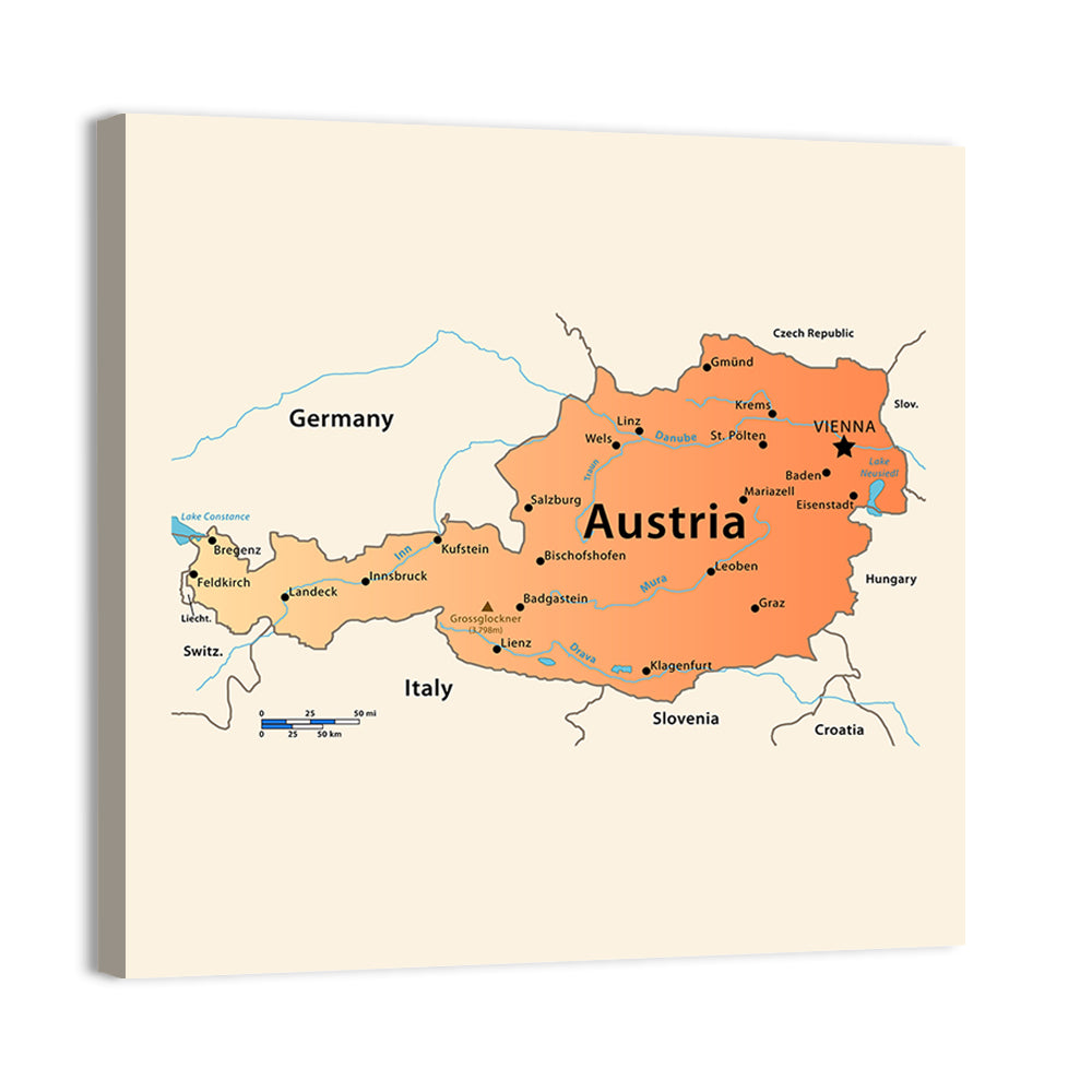 Austria Topographic Map Wall Art