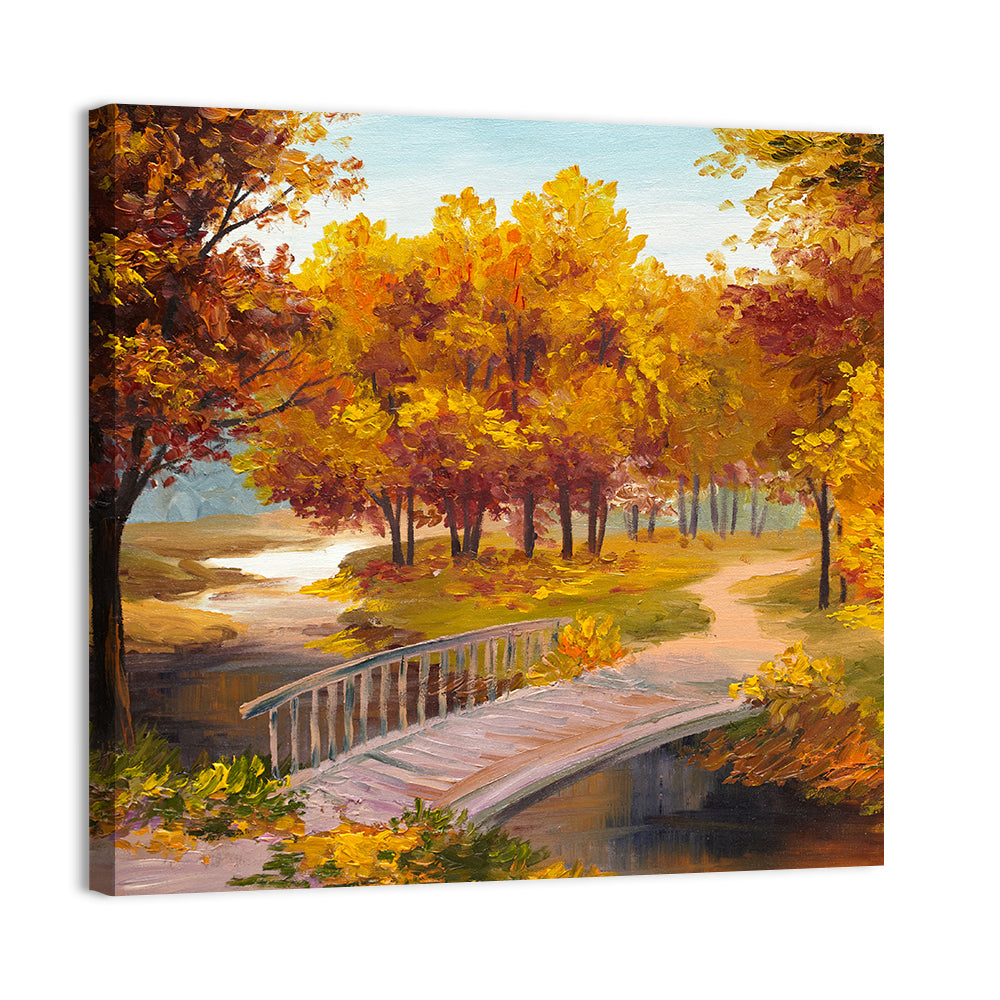 Autumn Footbridge in Golden Forest Wall Art