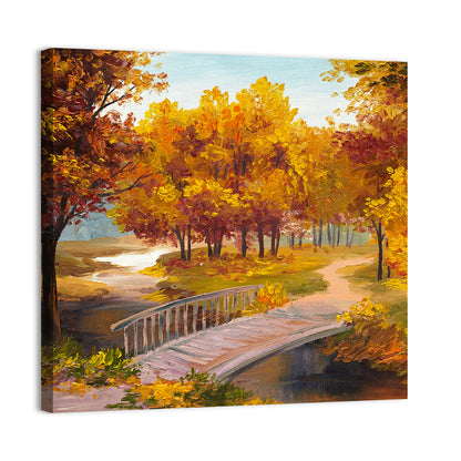 Autumn Footbridge in Golden Forest Wall Art