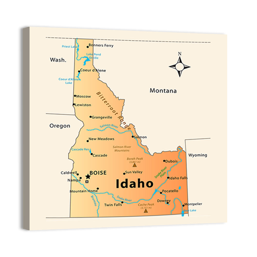 Idaho Cartographic Map Wall Art