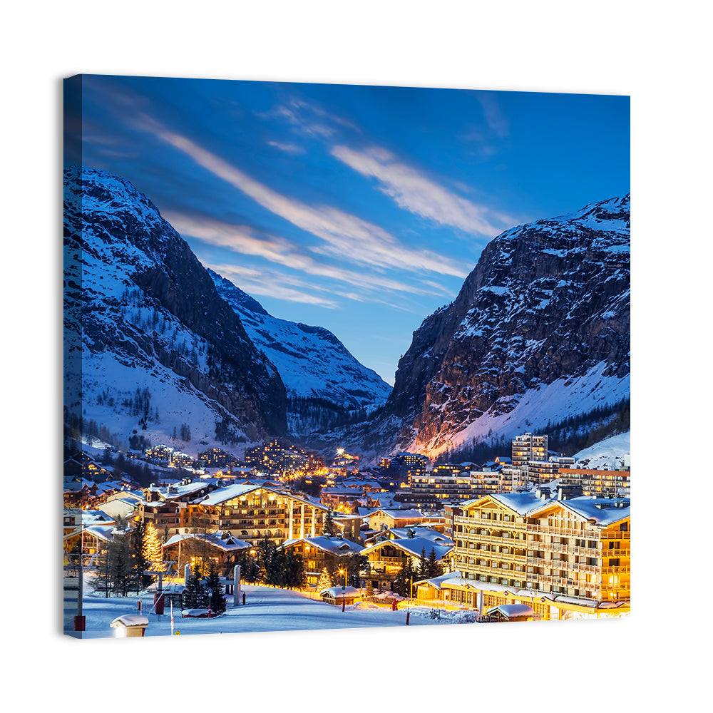 Twilight Ski Village in the French Alps Wall Art