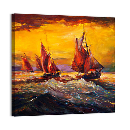 Three Sailboats at Sunset Wall Art
