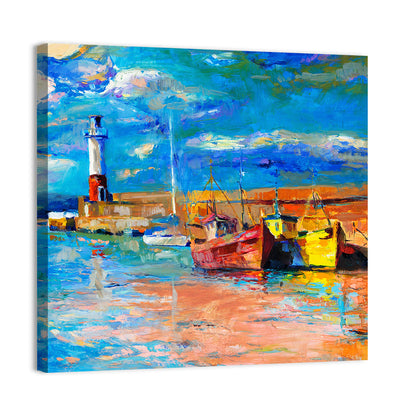 Lighthouse Harbor Sunset Wall Art