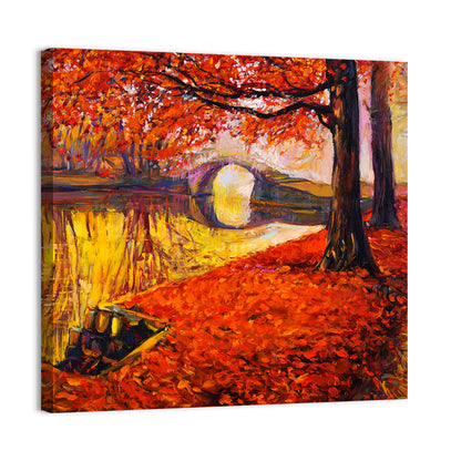 Autumn Bridge Over Golden Lake Wall Art