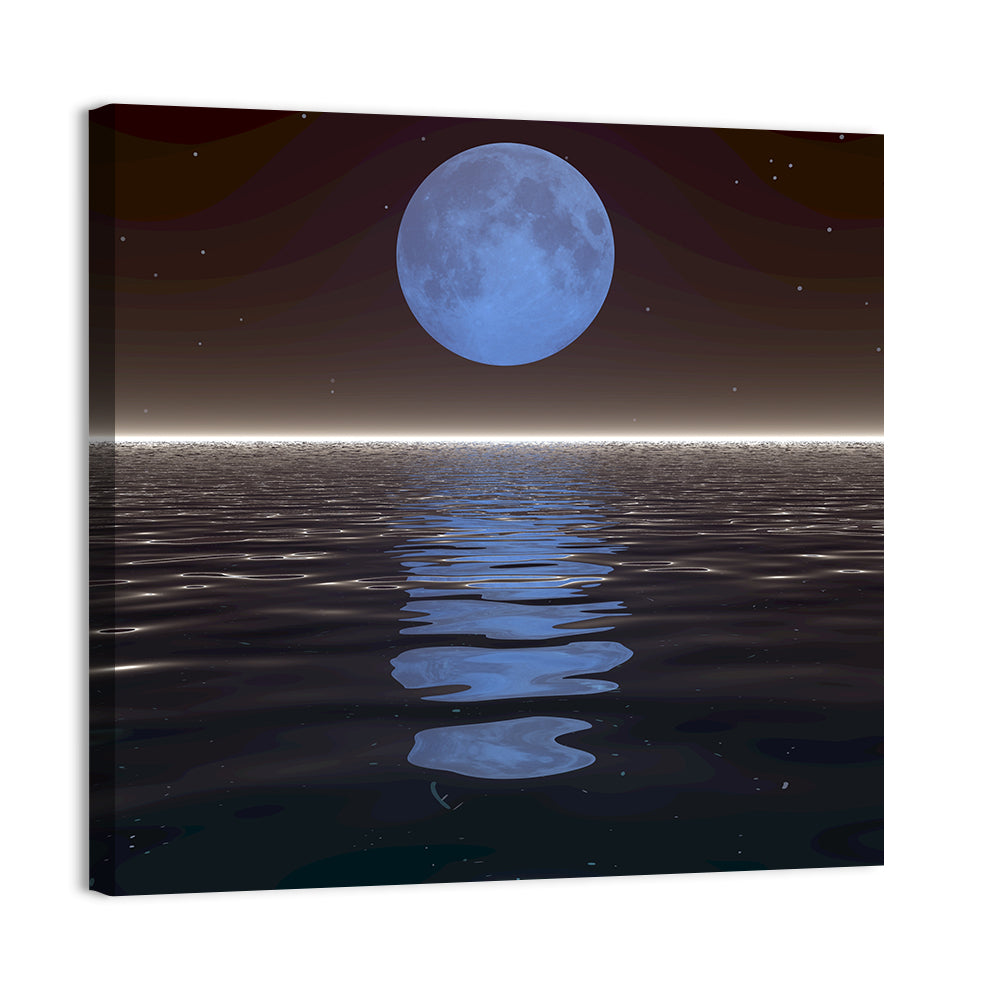 Surreal Moonset Over Reflective Sea Wall Art