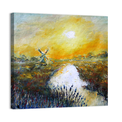 Windmill at Sunrise Over River Wall Art