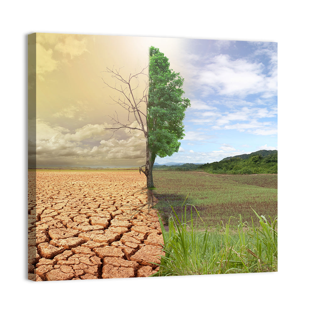 Split Landscape with Half-alive Tree Wall Art