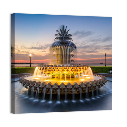 Charleston Pineapple Fountain at Dusk Wall Art