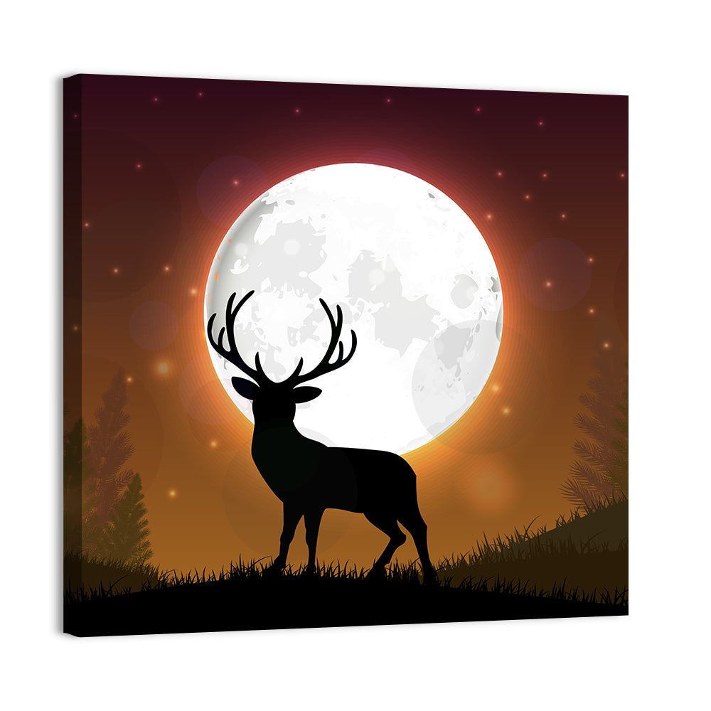 Moonlit Deer on Hill Wall Art