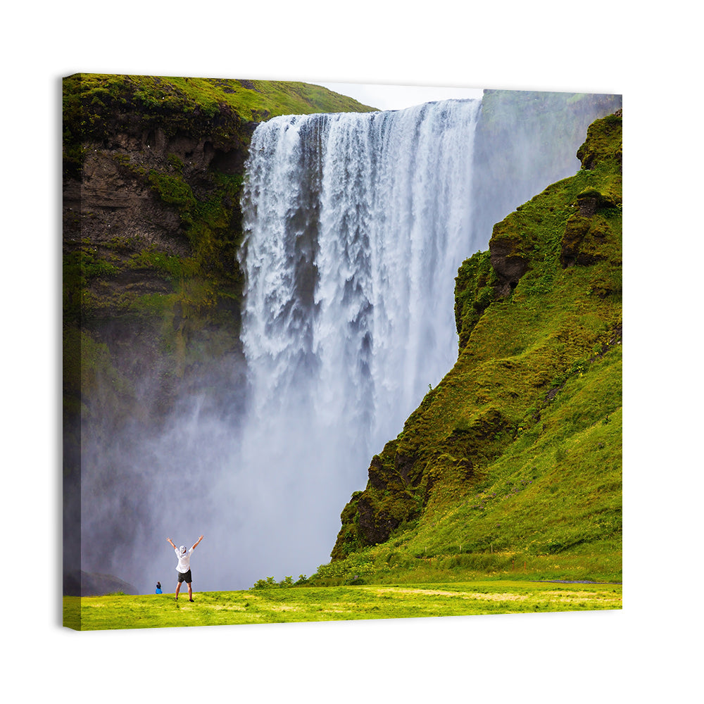Skogafoss Waterfall with Moss Covered Cliffs Wall Art