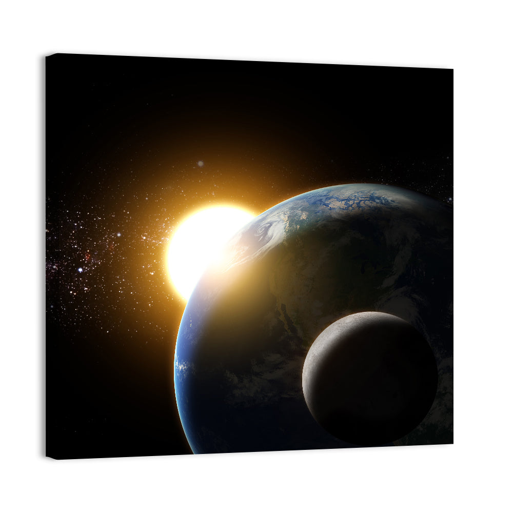 Sunflare Over Earth and Moon Wall Art