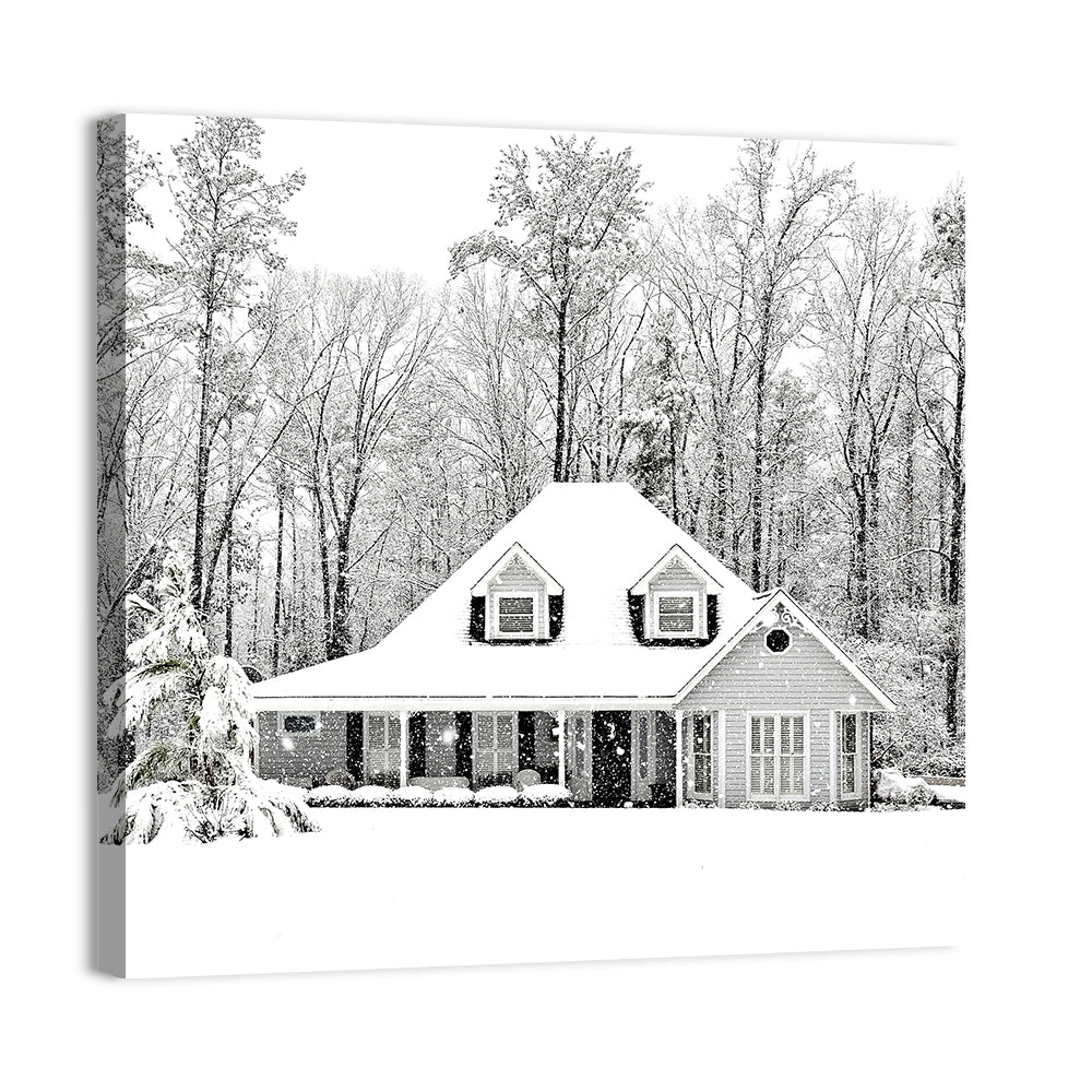 Frosty Winter House Landscape Wall Art