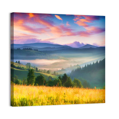 Sunrise Mist Over Mountain Meadow Wall Art
