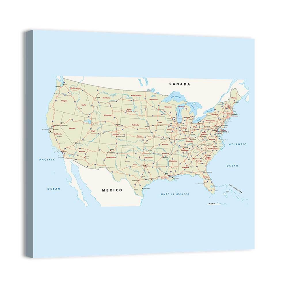 United States Interstate Map Wall Art