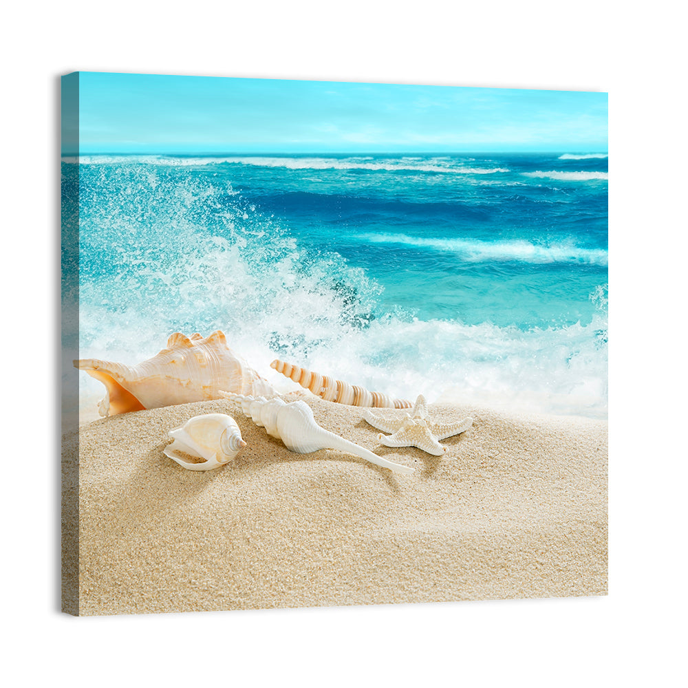 Seashells and Splashing Waves Wall Art