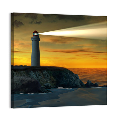 Solitary Lighthouse at Sunset Wall Art