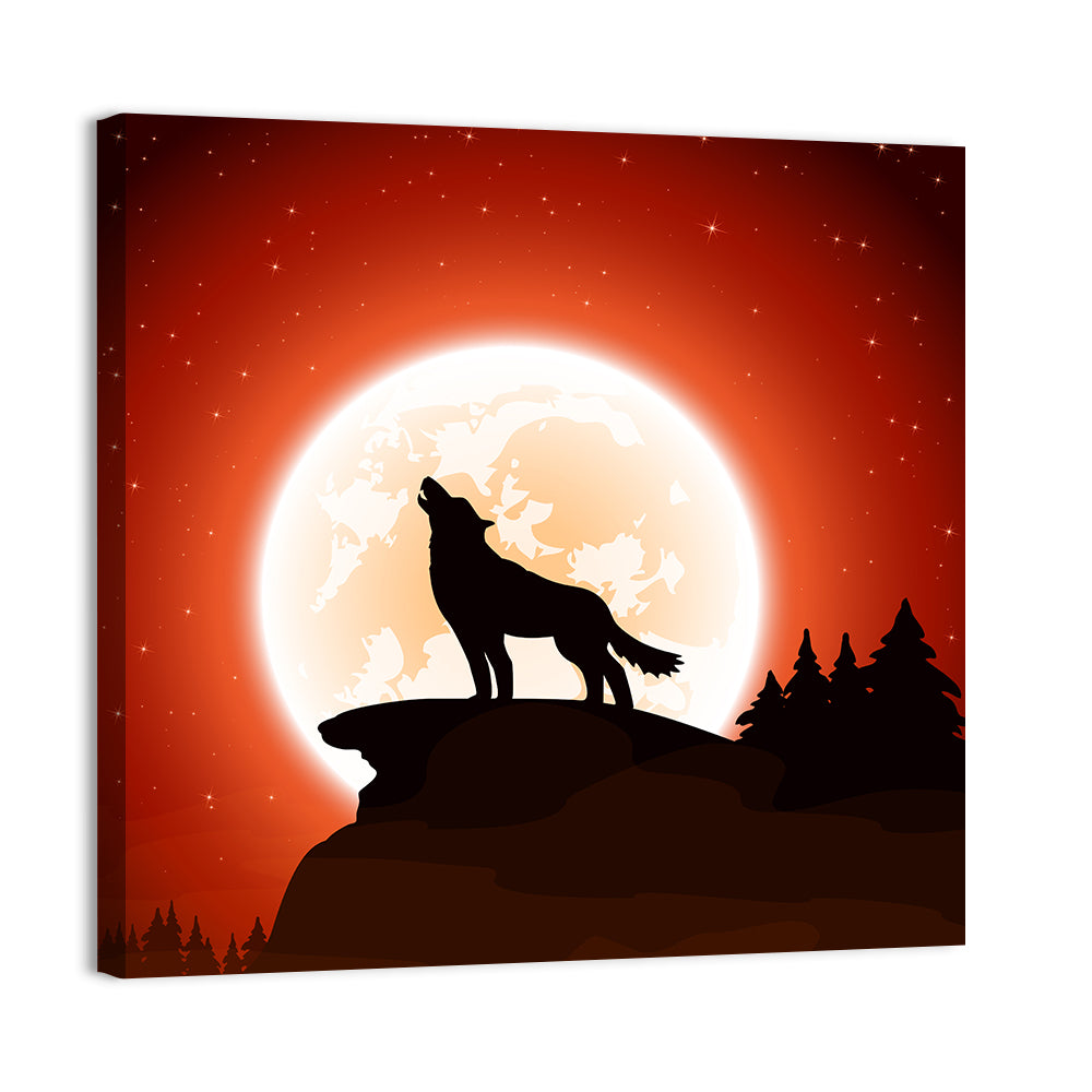 Howling Wolf Under Full Moon Wall Art