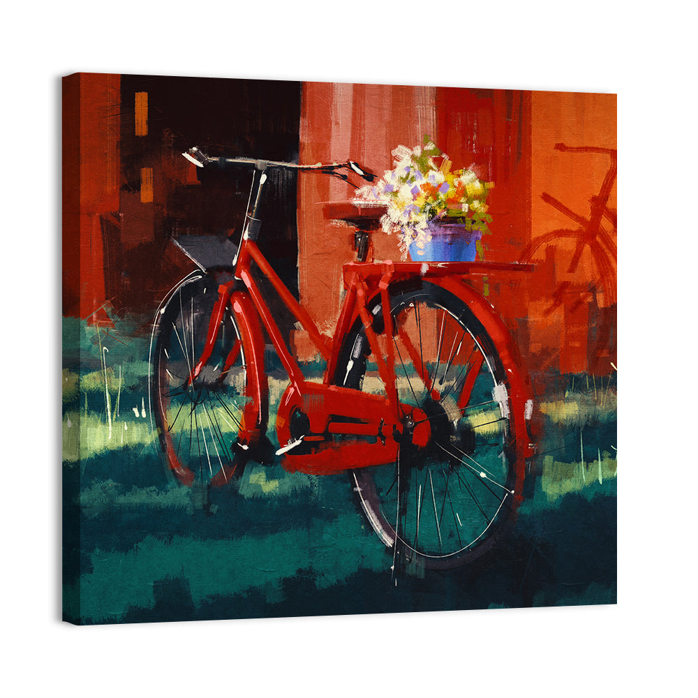 Vintage Bicycle with Floral Basket Wall Art