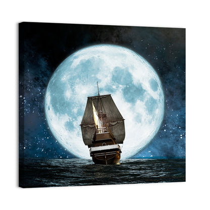 Moonlit Sailboat at Sea Wall Art