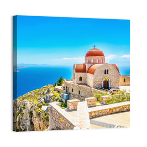 Greece Church On Cliff Of Sea Wall Art