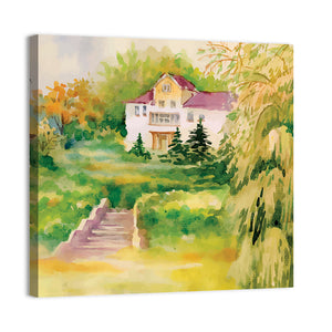 House In Woods Illustration Wall Art