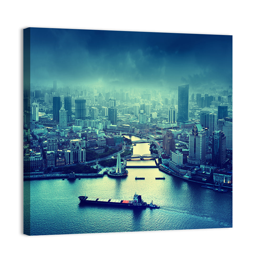 Shanghai Skyline at Sunset Wall Art