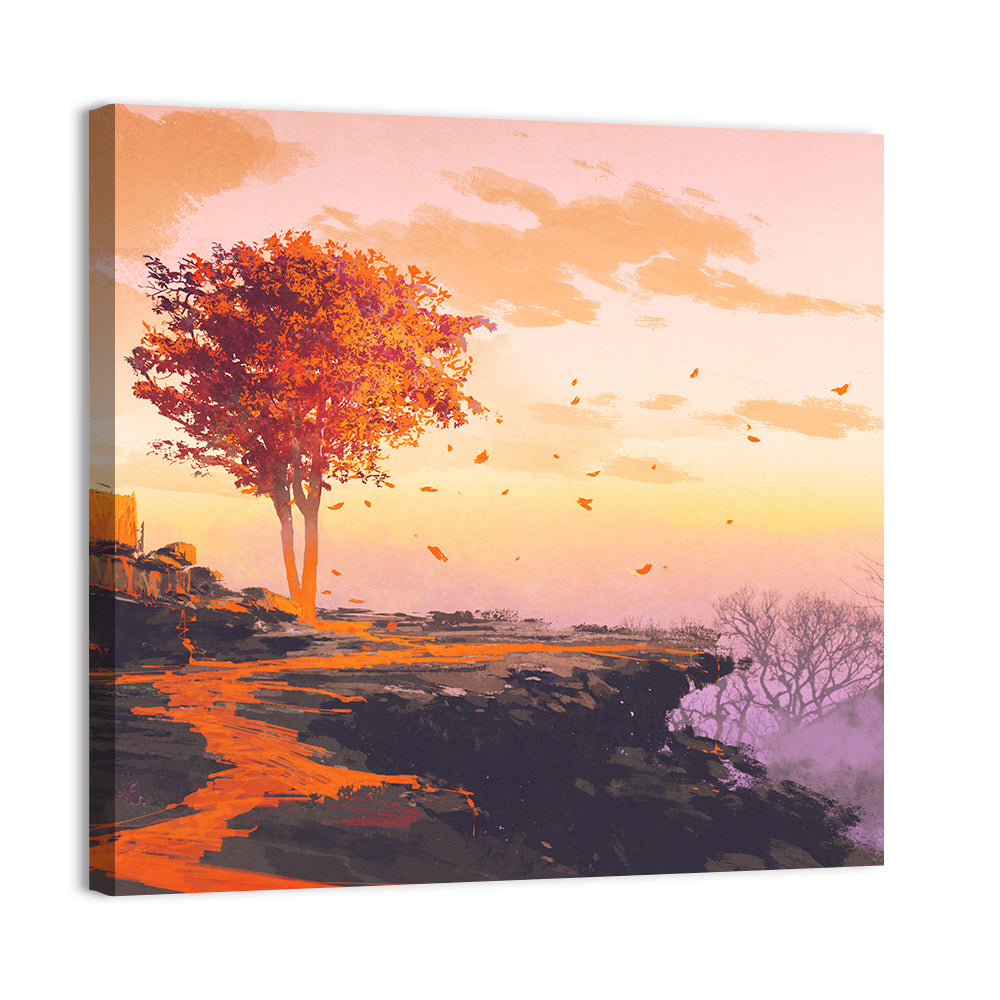 Melting Autumn Tree on Cliff Wall Art