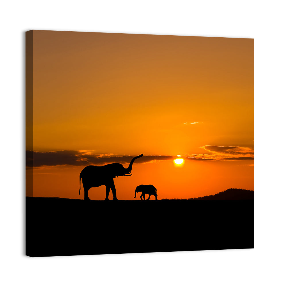 Savannah Elephant Silhouettes Wall Art