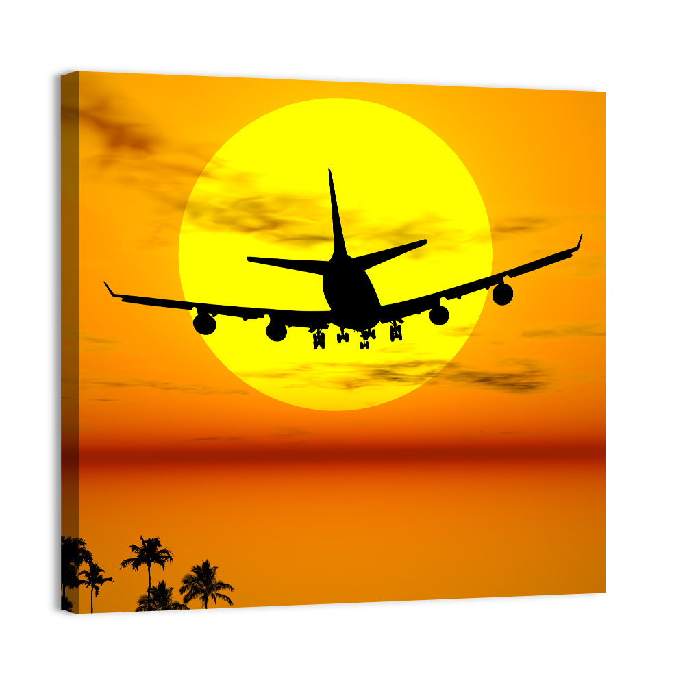 Airplane Silhouette at Sunset Wall Art