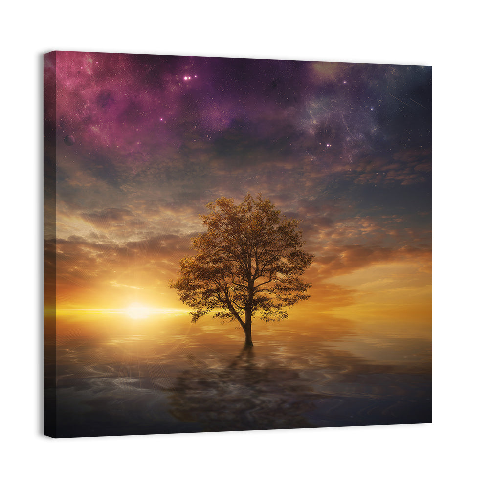 Surreal Tree Over Reflective Lake Wall Art