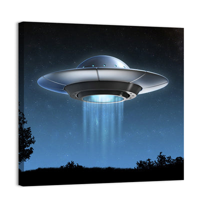 Ufo Over Silhouetted Grassland Wall Art