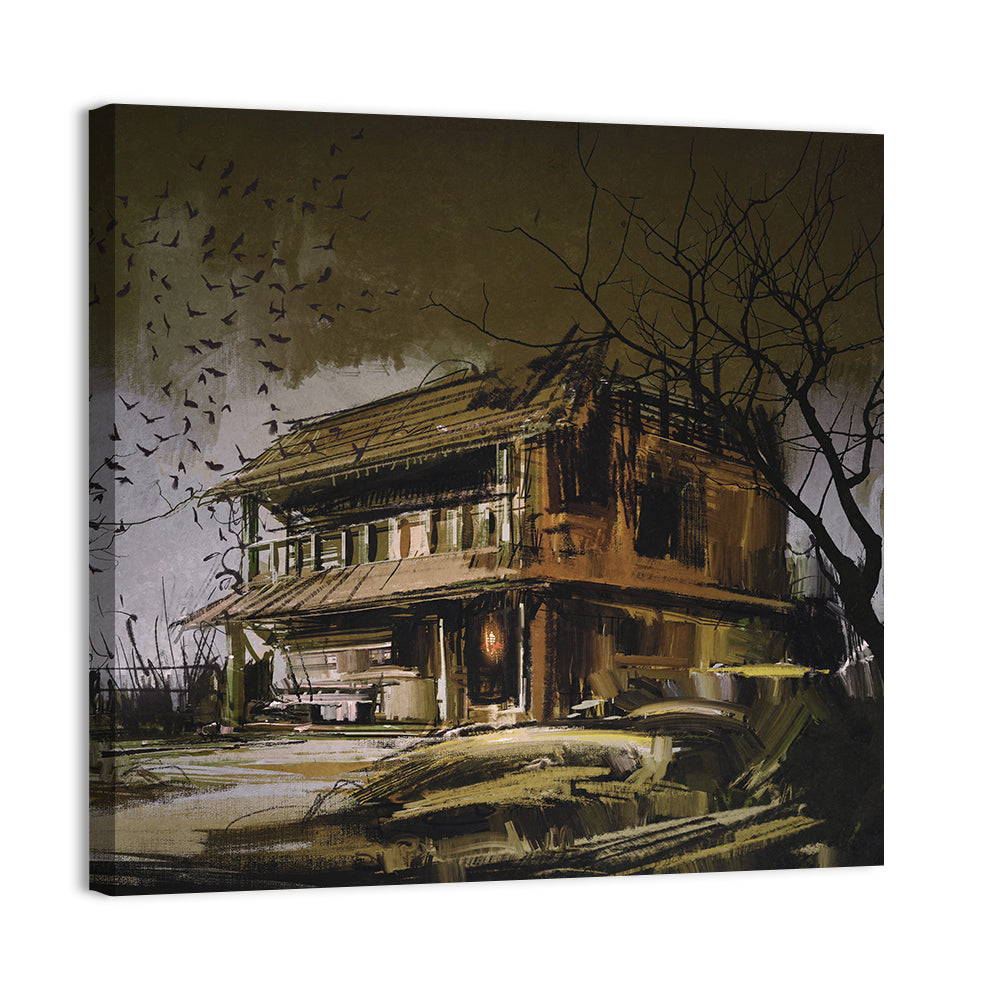 Halloween House at Dusk Wall Art