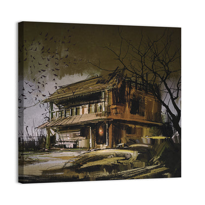 Halloween House at Dusk Wall Art