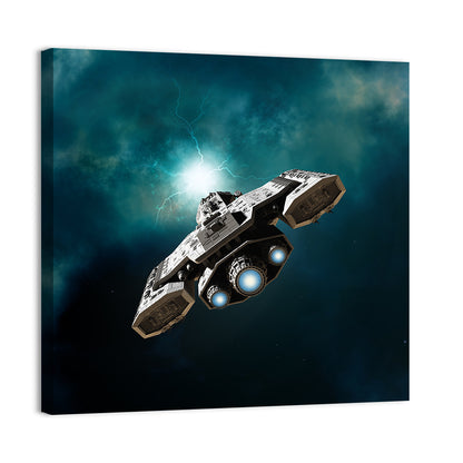 Low Angle Starship with Blue Thrusters Wall Art