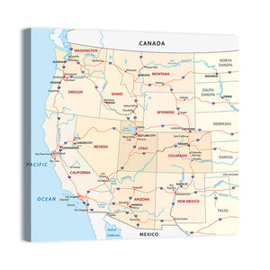 Western United States Map Wall Art