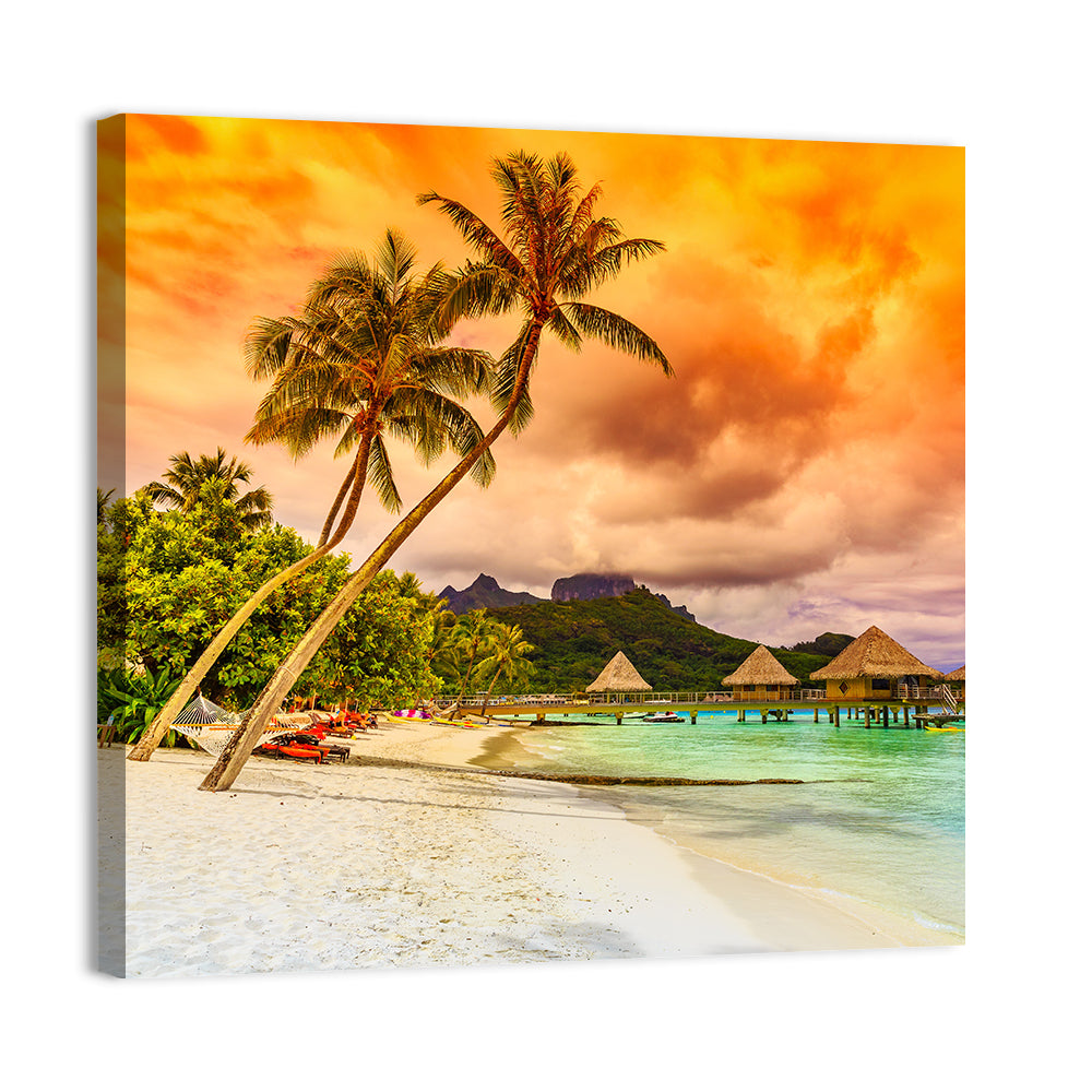 Bora Bora Overwater Bungalows at Sunset Wall Art
